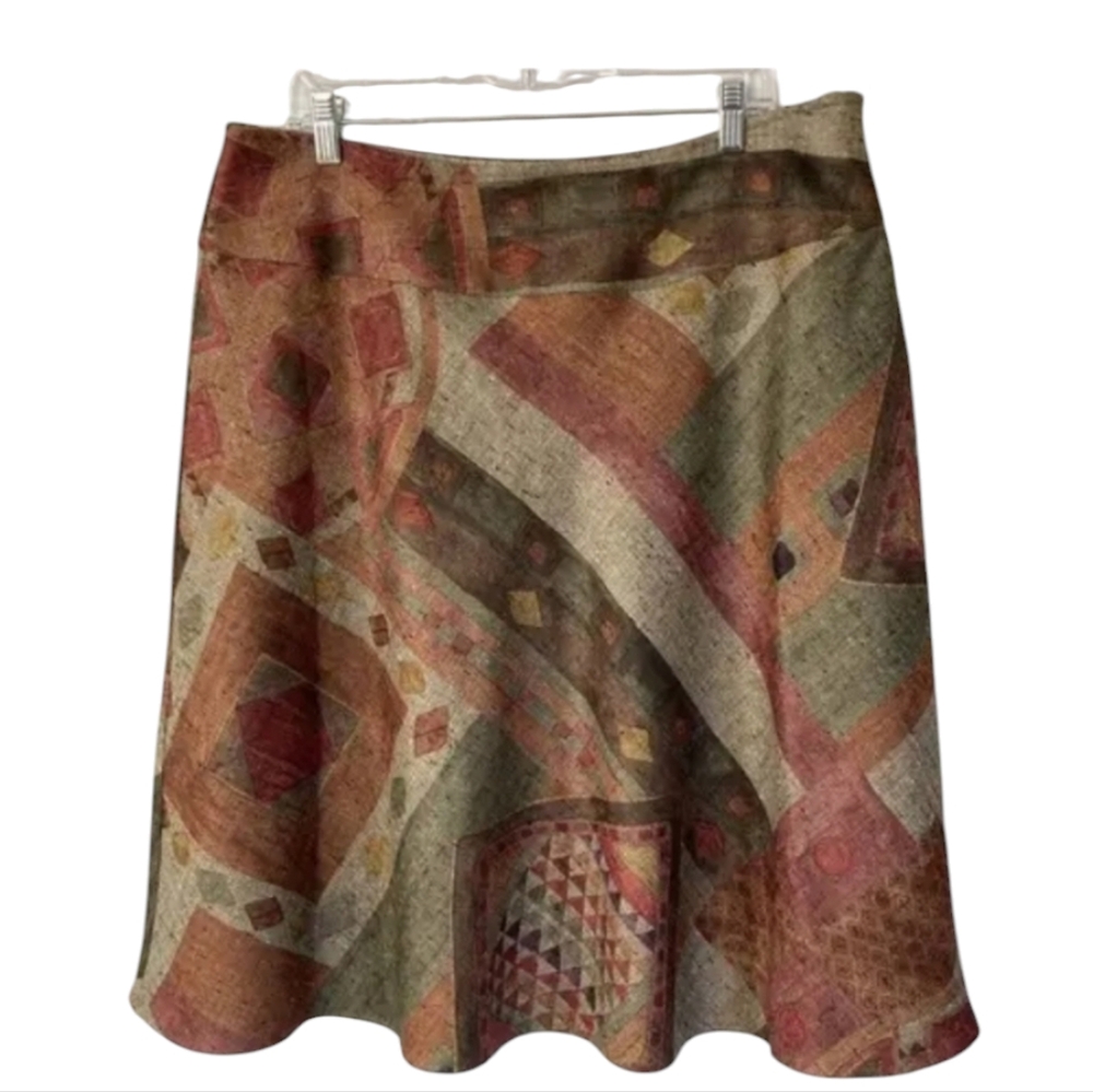 Coldwater Creek twill green, orange, and maroon a line skirt. Lined on i…